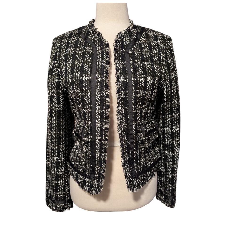 Uniform John Paul Richard Women's Size 8 Open Front Tweed Blazer Black & White